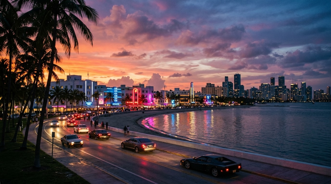 Vice City skyline at sunset